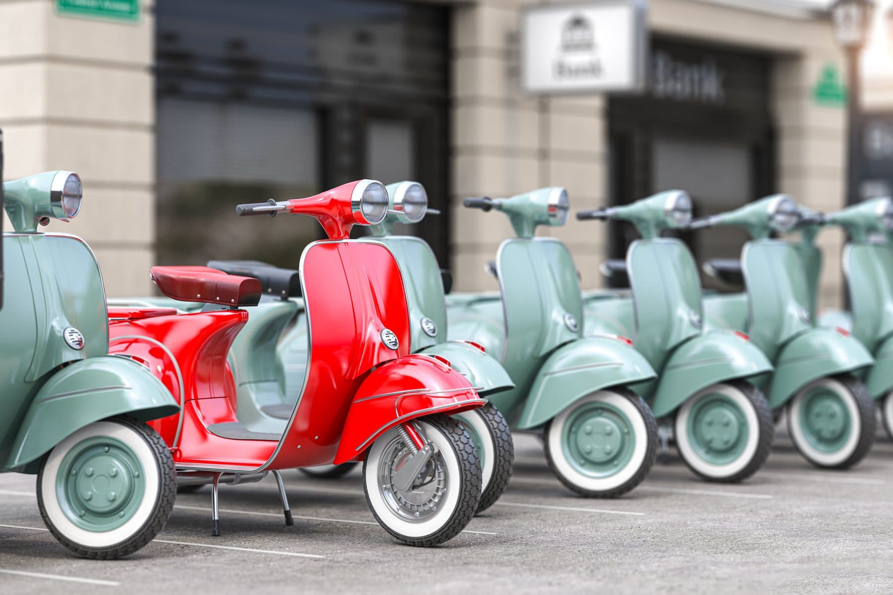 Fila de scooters listos para rentar en Happy Ride Tulum